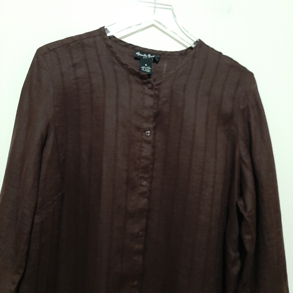 Alexandra Bartlett Chocolate Brown Linen Button Front Size 1X - Picture 5 of 8